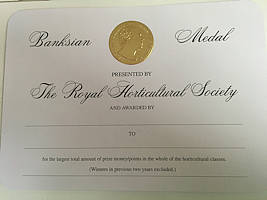 Annual award - Banksian Medal - Highest points in all Horticulture