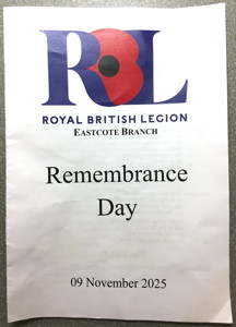 Remembrance Sunday Service 9th November 2025